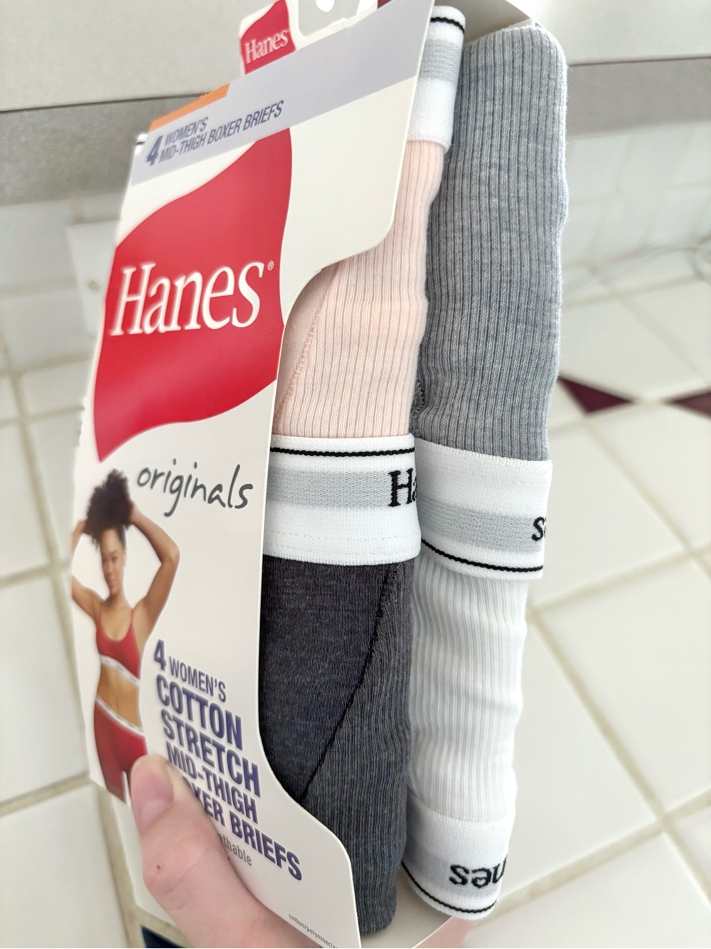 Hanes Originals Women's Mid-Thigh Boxer Brief Underwear 4 Pack Size 6/M